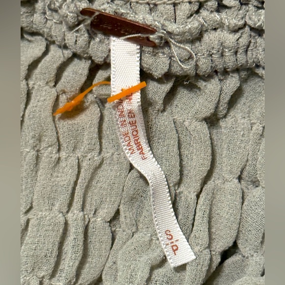 Free People Ready To Run Embellished Smocked Sheer Blouse Grey Mist Boho Chic - Picture 13 of 13